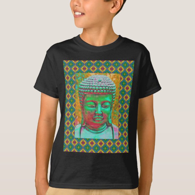 T-shirt Bouddha Pop en vert Turquoise et rouge (Devant)