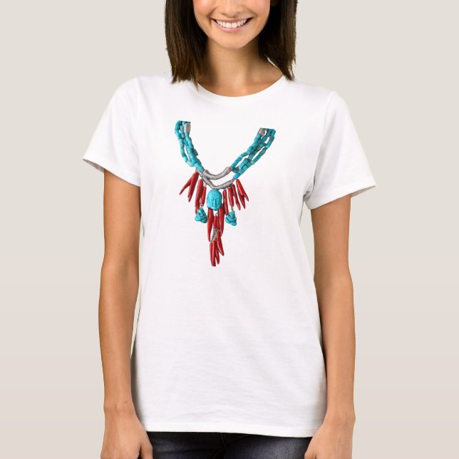 T-shirt Bouddha Turquoise Rouge Coral Collier Femme T-shir (Devant)