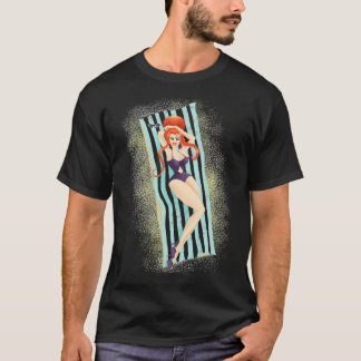 T-shirt Bouffant Rouge Haired Beach Blanche Bombshell
