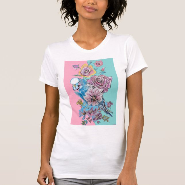 T-shirt Bougie bleue Aquarelle Roses rouges art floral T-S (Devant)