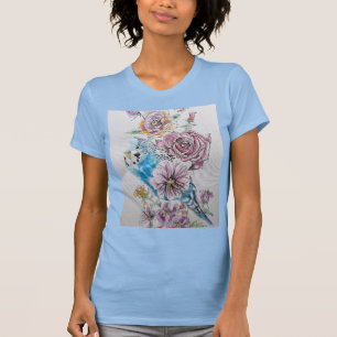 T-shirt Bougie Bleue Avec Rose Aquarelle Femme T Chemise
