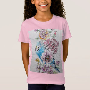 T-Shirt Bougie Bleue & Fleurs Rose Rouge Filles T Chemise