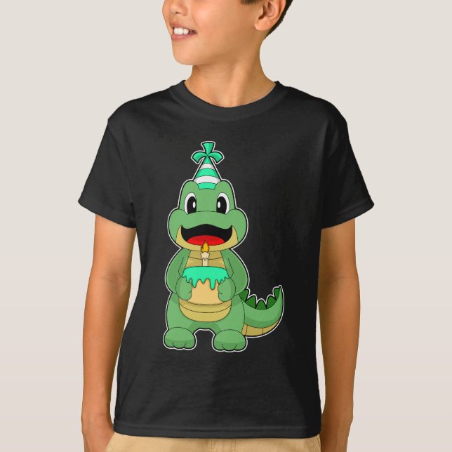 T-shirt Bougie de gâteau d'anniversaire crocodile (Devant)