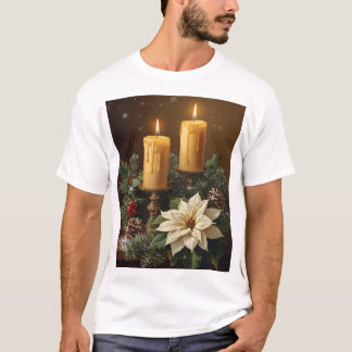 T-shirt Bougie élégante Noël houx pin chaud festif