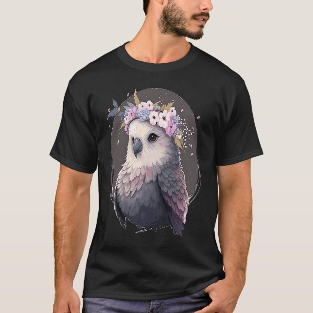 T-shirt Bougie Grey Cute Parakeet Oiseau Fleur Couronne An (Devant)