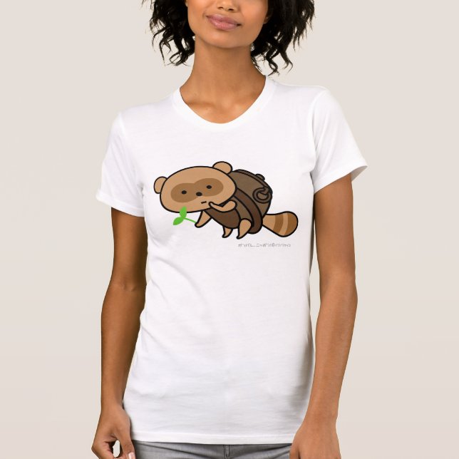 T-shirt - bouilloire Tanuki avec le feuille (Devant)