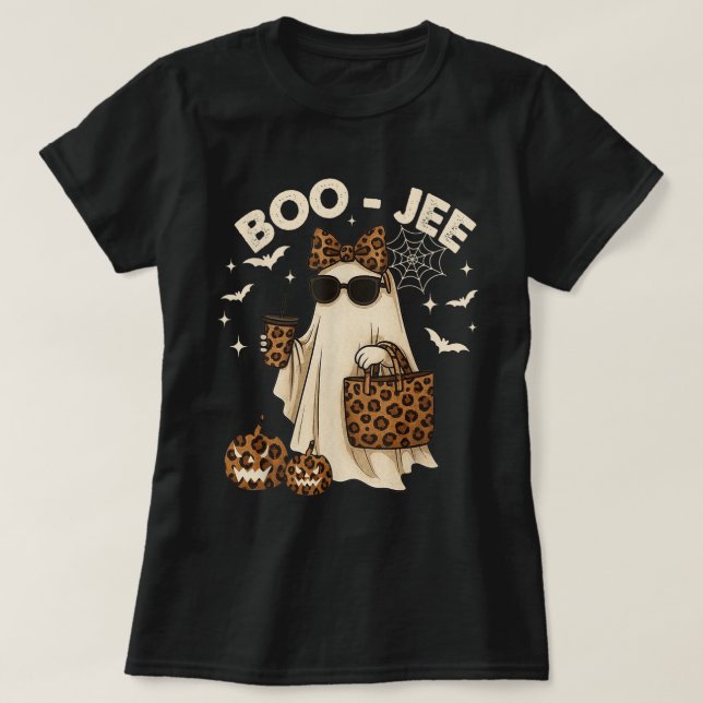 T-shirt Boujee Leopard Ghost Halloween Girl Tee (Design devant)