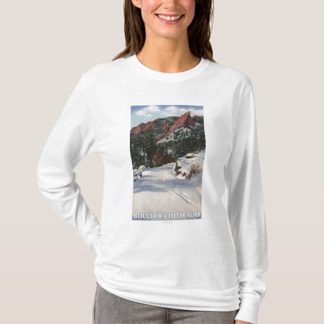 T-shirt Boulder, le Colorado - Flatirons en hiver (Devant)