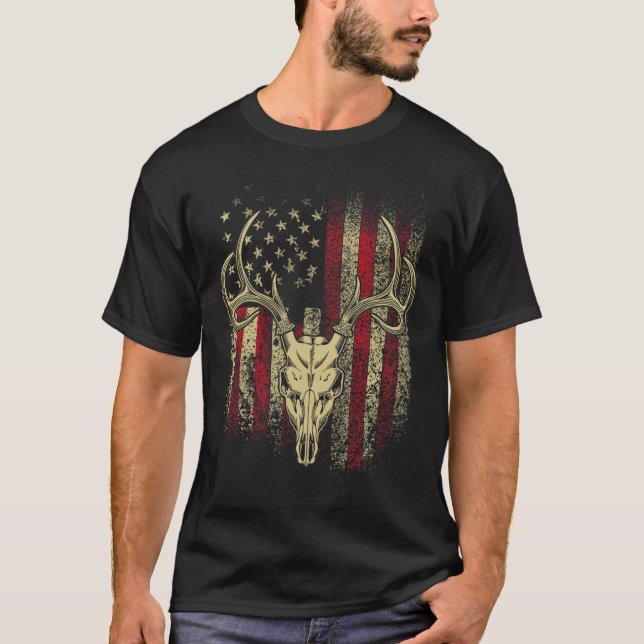 T-shirt Boule Antlers et crâne sur un Drapeau américain H (Devant)