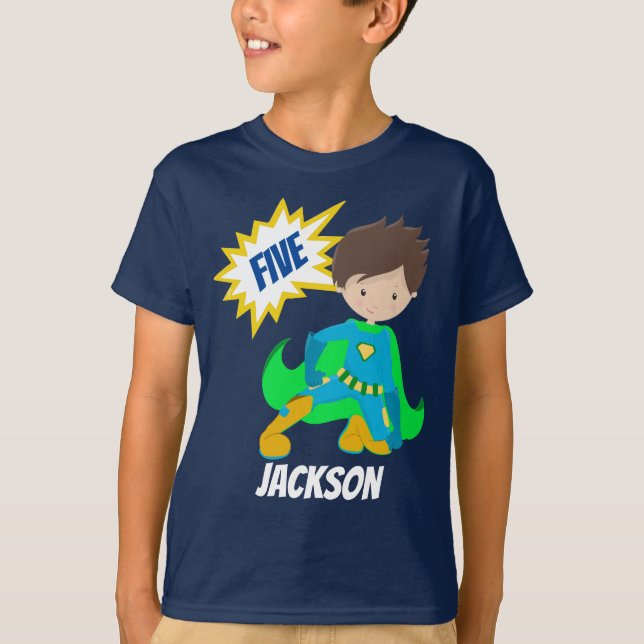 T-shirt Boule d'action Superhero Personnalisé Anniversaire (Devant)