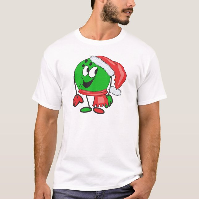 T-shirt Boule de bowling de Noël heureux utilisant un (Devant)