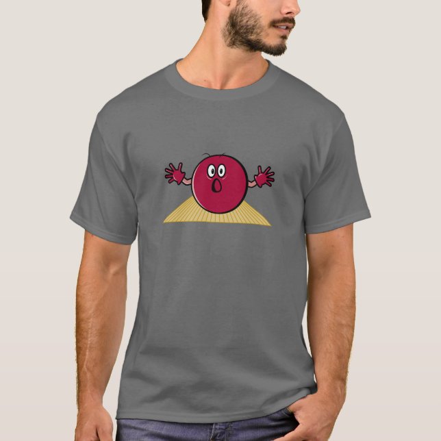 T-shirt boule de bowling drôle effrayée descendant l'allée (Devant)