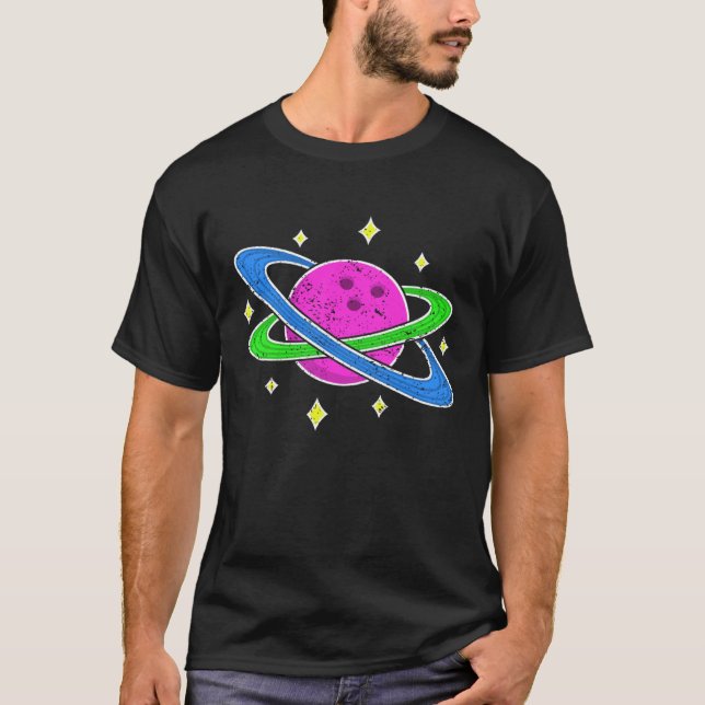 T-shirt Boule de Bowling rose Planète dans l'espace mignon (Devant)