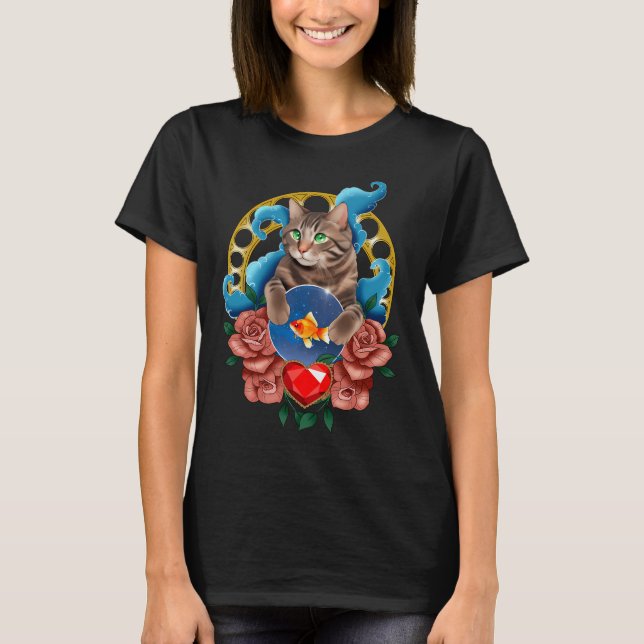 T-shirt Boule de cristal chat et poisson (Devant)