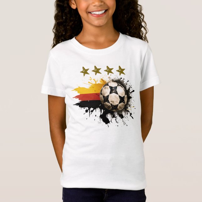 T-Shirt Boule de football avec drapeau allemand et quatre  (Devant)