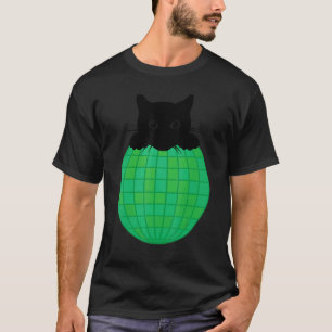 T-shirt Boule Disco Esthétique Vert Nature Chat Noir Disco
