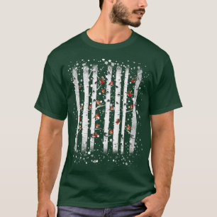 T-shirt bouleau d'aquarelle oiseau rouge