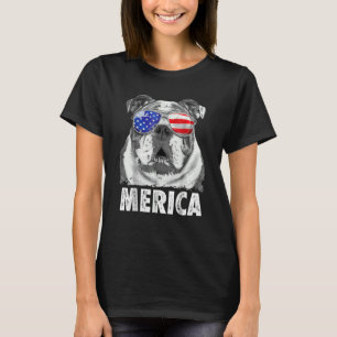 T-shirt Bouledogue anglais 4 juillet Merica Hommes Drapeau