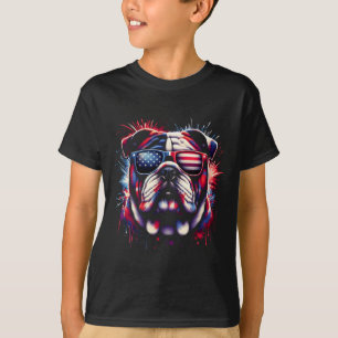 T-shirt Bouledogue Anglais 4 Juillet Merica Hommes Femmes
