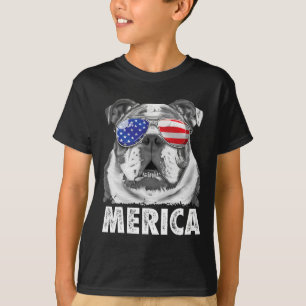 T-shirt Bouledogue Anglais 4 Juillet Merica Hommes Femmes 