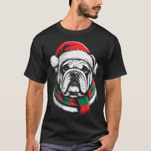 T-shirt Bouledogue anglais chapeau de Père Noël F costume