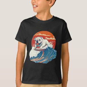T-shirt Bouledogue anglais chien surfant surfeur