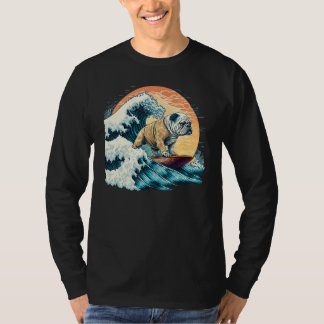 T-shirt Bouledogue anglais surfant sur la Grande Vague de