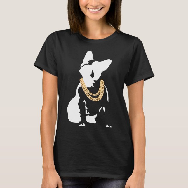 T-shirt Bouledogue avec collier en or  (Devant)