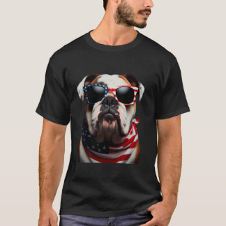 T-shirt Bouledogue Chien 4 Juillet Jour De L'indépendance 