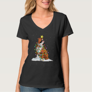 T-shirt Bouledogue Chien Père Noël Arbre de Noël Lumières