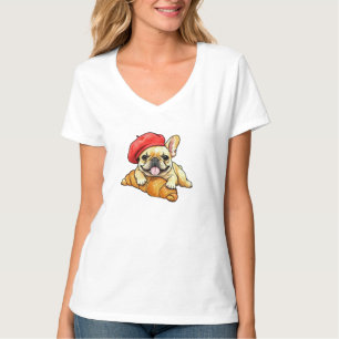 T-shirt Bouledogue français avec béret croissant Drôle Fre