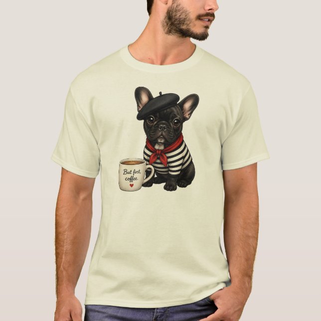 T-shirt Bouledogue français avec café (Devant)