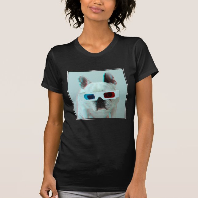 T-shirt Bouledogue français avec les verres 3D (Devant)