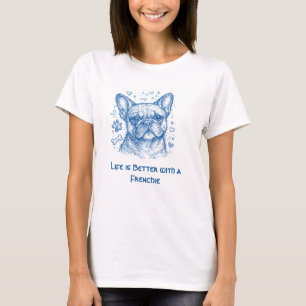 T-shirt Bouledogue français bleu doodle ligne art frenchie