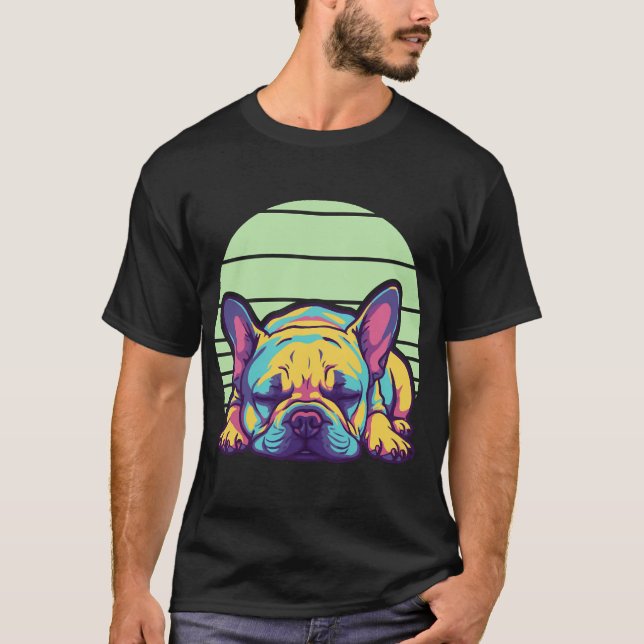 T-shirt bouledogue français coloré endormi (Devant)