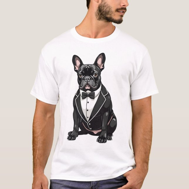 T-shirt Bouledogue français en smoking (Devant)