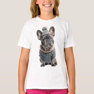 T-shirt Bouledogue français en style d'hiver pour enfants