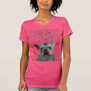T-shirt Bouledogue français et papillons blancs