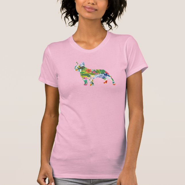 T-shirt Bouledogue français FleursSilhouette  (Devant)