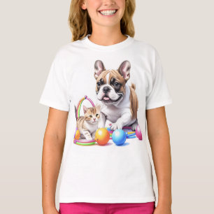 T-shirt Bouledogue français French Bulldog avec chat