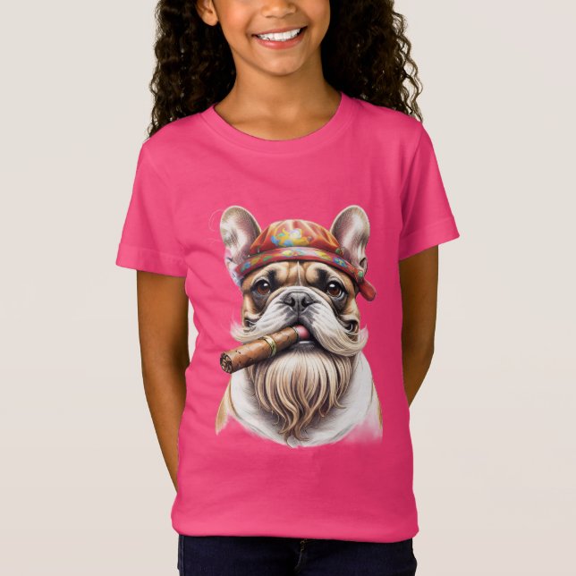 T-Shirt Bouledogue français Hippie (Devant)
