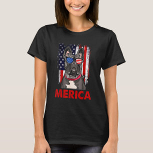 T-shirt Bouledogue Français Merica Patriotique Drapeau Amé