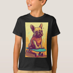 T-shirt Bouledogue français sur skateboard