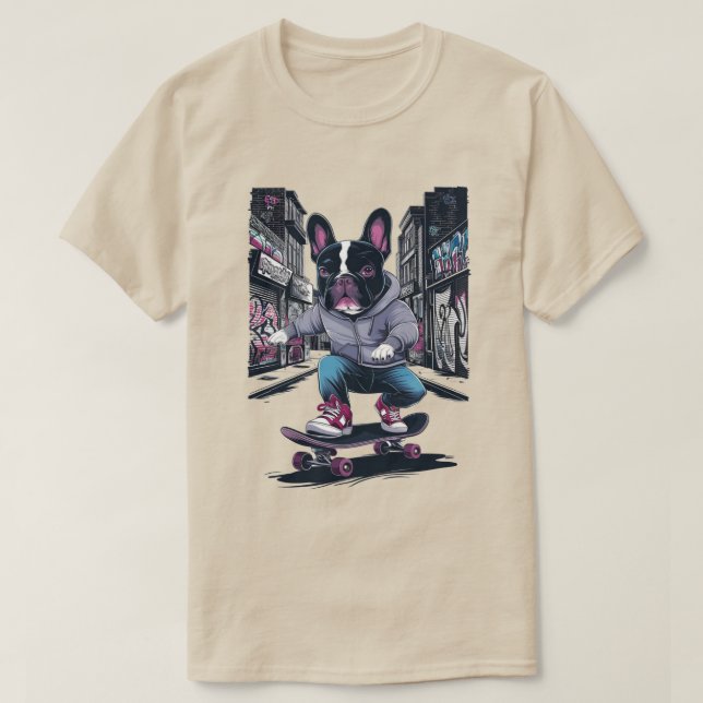 T-shirt Bouledogue français sur un skateboard (Design devant)
