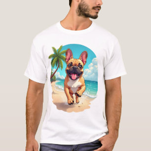 T-shirt Bouledogue français sur une plage