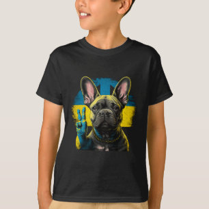 T-shirt Bouledogue français Ukraine Paix Et Amour Drapeau