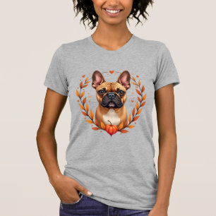 T-shirt Bouledogue français vintage avec couronne de feuil