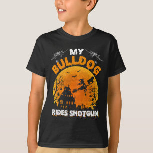 T-shirt Bouledogue monte en voiture Fun Bouledogue Hallowe