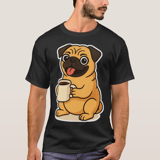 T-shirt Bouledogue nain buvant du café (Devant)