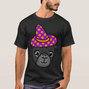 T-shirt Bouledogue noir avec un chapeau de sorcière à pois